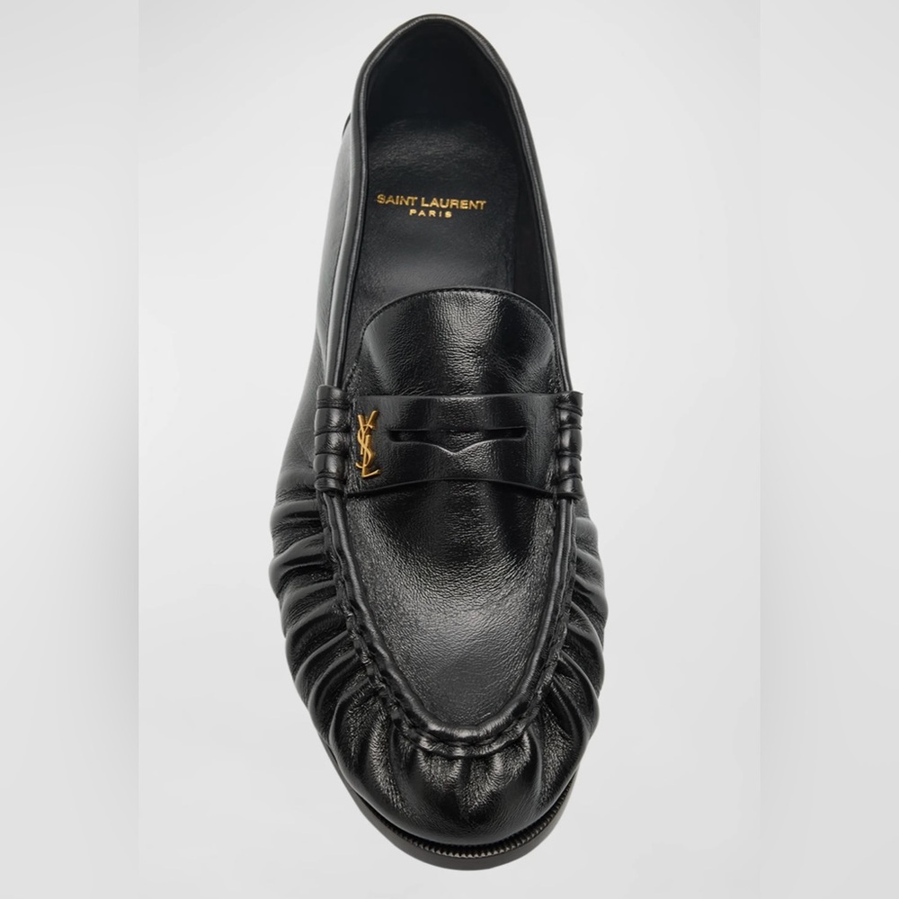 Saint Laurent Black Leather Slip-On Loafers